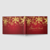 Gold & Red Snowflakes Weihnachts Party Gästebuch (Voll)
