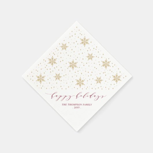 Gold & Red Snowflakes Weihnachtsfeier Serviette (Ecke)