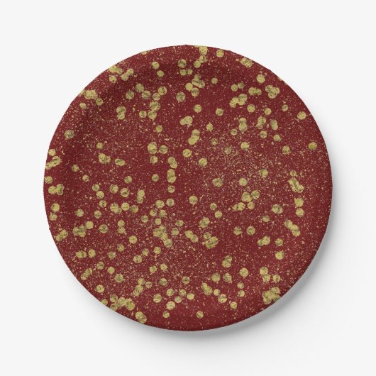 Gold Red Sparkle Confetti Dots Pappteller (Vorderseite)