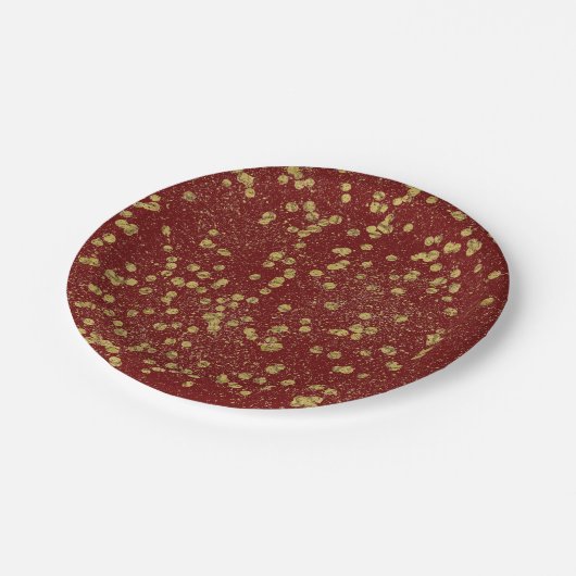 Gold Red Sparkle Confetti Dots Pappteller (Schrägansicht)