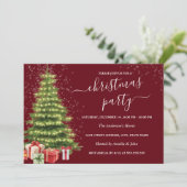 Gold Red Sparkle Tree Lights Weihnachtsfest Party Einladung (Stehend Vorderseite)