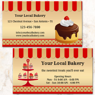 Gold Red Sweet Cupcakes Bakery Business Card Visitenkarte