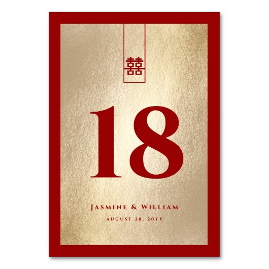 Gold Red Tall Rectangle Double Xi Chinesische Hoch Tischnummer (Rückseite)