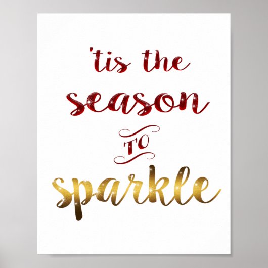 Gold Red Tis The Season To Sparkle Handwriting Poster (Vorne)
