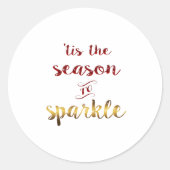 Gold Red Tis The Season To Sparkle Handwriting  Runder Aufkleber (Vorderseite)
