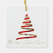Gold Red Tree Foto Script Frohe Weihnachten Keramikornament (Vorderseite)