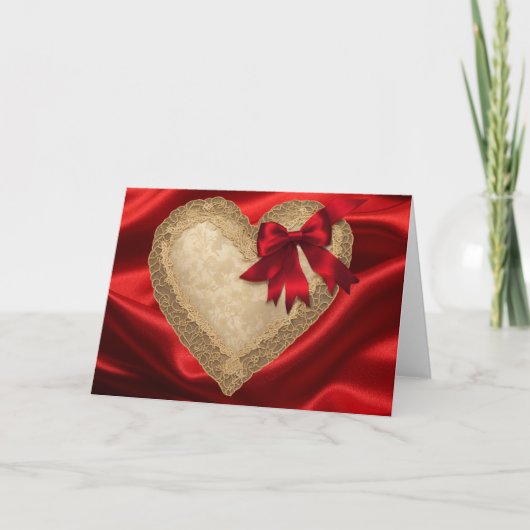 Gold Red Valentine's Day Lace Heart Card Karte (Vorderseite)