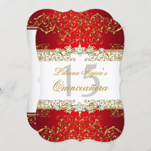 Gold Red Vintag Glamour Quinceanera Einladung