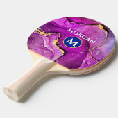 Gold & Red Violet Liquid Tinte, Monogramm und Name Tischtennis Schläger (Vorderseite)