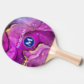 Gold & Red Violet Liquid Tinte, Monogramm und Name Tischtennis Schläger (Seitenansicht)