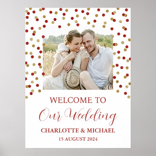Gold Red Wedding Welcome Custom 18x24 Foto Poster (Vorne)