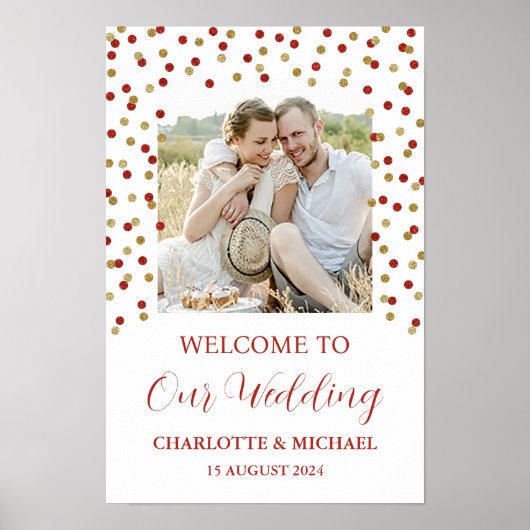 Gold Red Wedding Welcome Custom 20x30 Foto Poster (Vorne)