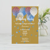 GOLD RED WHITE & BLUE BIRTHDAY BALLOON EINLADUNG (Stehend Vorderseite)