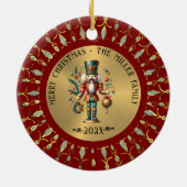 Gold Red White Diamonds Christmas Nutcracker Keramik Ornament (Hinten)