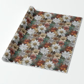 Gold Red White Floral Geschenkpapier (Ungerollt)