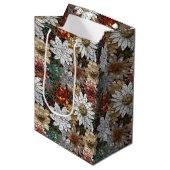 Gold Red White Floral Mittlere Geschenktüte (Vorderseite Schrägansicht)
