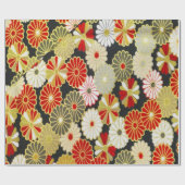 Gold Red White Japanisch Kimono Floral Decoupage Geschenkpapier (Flach)