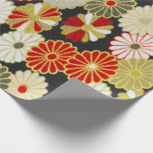Gold Red White Japanisch Kimono Floral Decoupage Geschenkpapier (Ecke)