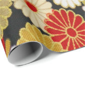 Gold Red White Japanisch Kimono Floral Decoupage Geschenkpapier (Rolleneckpunkt)