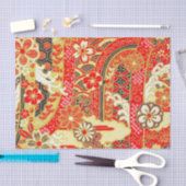 Gold Red White Japanisch Kimono Floral Decoupage Seidenpapier (Handwerk)