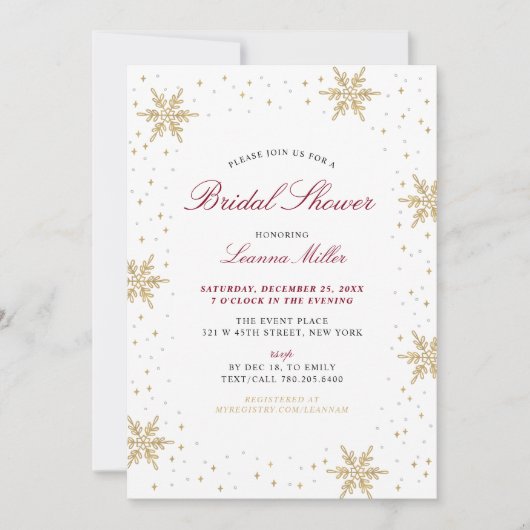 Gold & Red Winter Christmas Bridal Polterabend Einladung (Vorderseite)