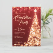 Gold Red Winter Christmas Tree Holiday Party Einladung (Stehend Vorderseite)