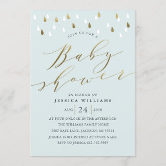 Gold Regentropfen Snd Script Baby Dusche laden bla Einladung
