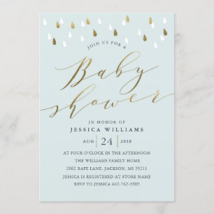 Gold Regentropfen Snd Script Baby Dusche laden bla Einladung
