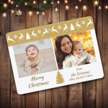 Gold Reindeer Border Two Foto Template Weihnachten