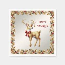 Gold Reindeer Holiday Napkin Serviette