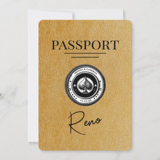 Gold Reno Passport Save the Date (Vorderseite)