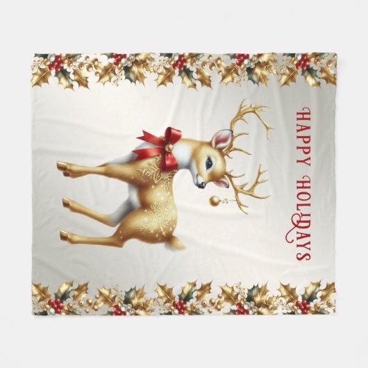 Gold Rentier Holiday Fleece Blanket (Vorderseite (Horizontal))
