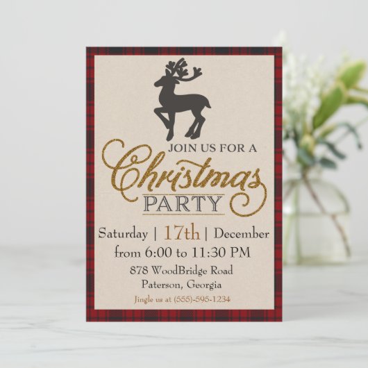 Gold Rentier Weihnachts-Party Einladung (Stehend Vorderseite)