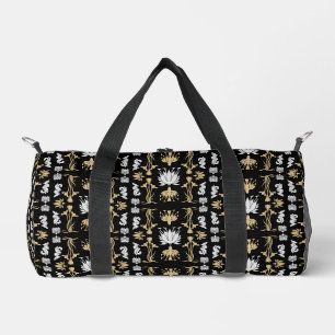 Gold Retro Art Nouveau Print Duffle Bag