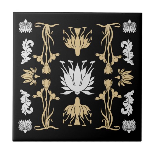 Gold Retro Art Nouveau Print Fliese (Vorderseite)