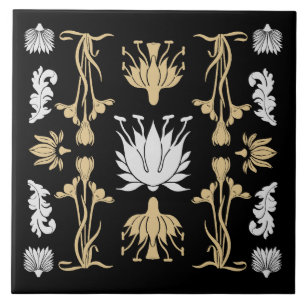 Gold Retro Art Nouveau Print Fliese