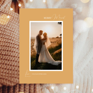 Gold Retro Boho Minimalist Merry Married Portrait Feiertagskarte