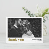 Gold Retro Bold Typografy Foto Wedding Dankeskarte (Stehend Vorderseite)