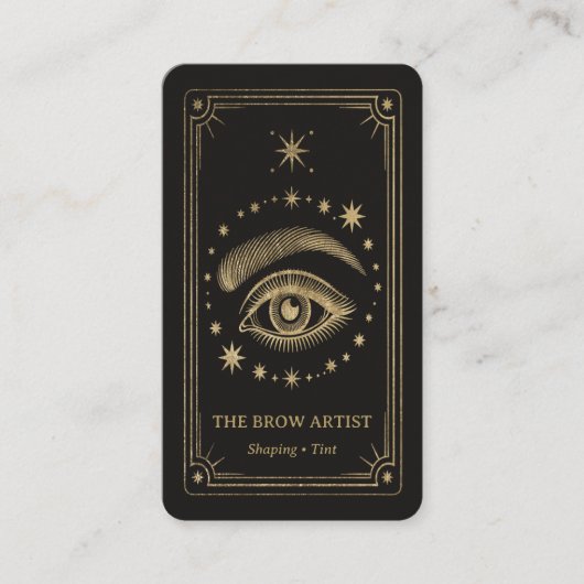 Gold Retro Celestial Tarot Brow Artist QR Code Visitenkarte (Vorderseite)