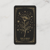 Gold Retro Celestial Tarot Florist QR Code Visitenkarte (Vorderseite)