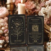 Gold Retro Celestial Tarot Florist QR Code Visitenkarte