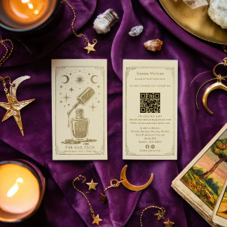Gold Retro Celestial Tarot Nail artist QR Code Visitenkarte
