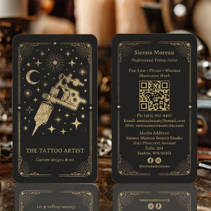 Gold Retro Celestial Tarot Tattoo Künstler QR Visitenkarte