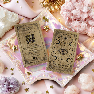 Gold Retro Celestial Tarot Wimpernstylist QR Code Visitenkarte