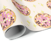 Gold Retro Disco Ball Mirrorball Beige Geschenkpapier (Rolleneckpunkt)