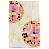 Gold Retro Diskothek Ball Beige Mittlere Geschenktüte (Rückseite)