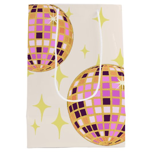 Gold Retro Diskothek Ball Beige Mittlere Geschenktüte (Rückseite)