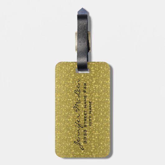 Gold Retro Glitzer und Glitzern Gepäckanhänger (Rückseite vertikal)