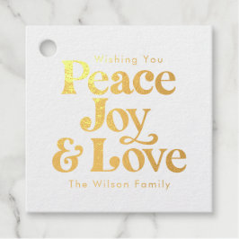 Gold Retro Peace Joy & Liebe Weihnachtsfamilie Geschenkanhänger