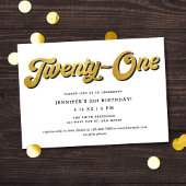 Gold Retro Script Black White 21st Birthday Party Einladung